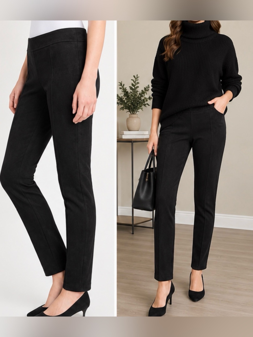 🖤 Andrew Marc Black Stretch Faux Suede Pants – Size Large
